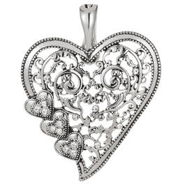 Wearable Art Silver-Tone Filigree Heart Crystal Enhancer
