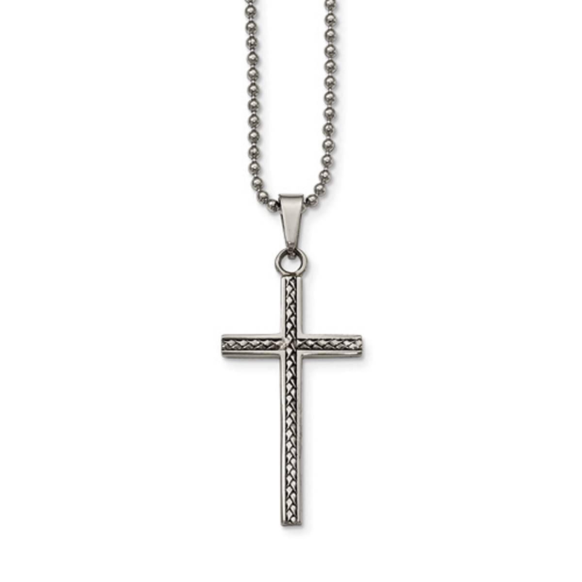 Mens Gentlemen’s Classics Textured Stainless Steel Cross...