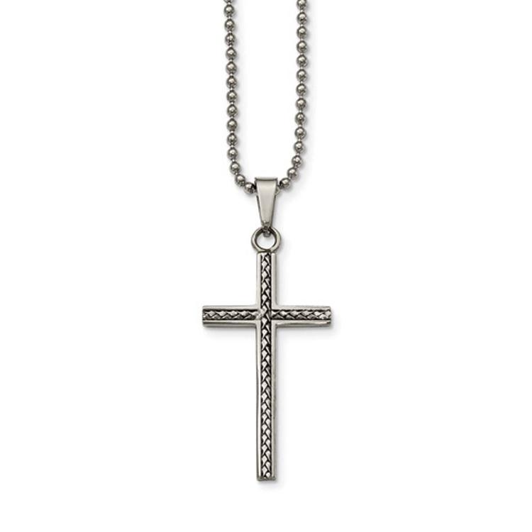 Mens Gentlemen's Classics Textured Stainless Steel Cross Necklace