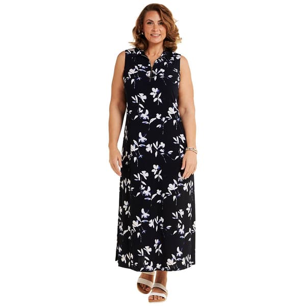 Plus Size MSK Sleeveless Floral Half Zip Neck Maxi Dress - image 