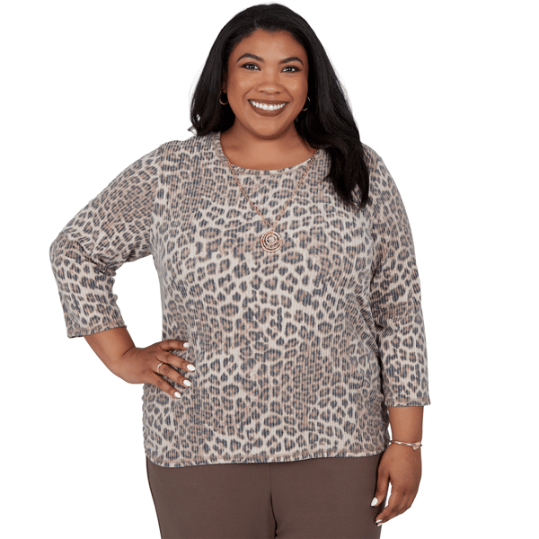 Plus Size Alfred Dunner Luxe Be A Lady Ribbed Leopard Blouse