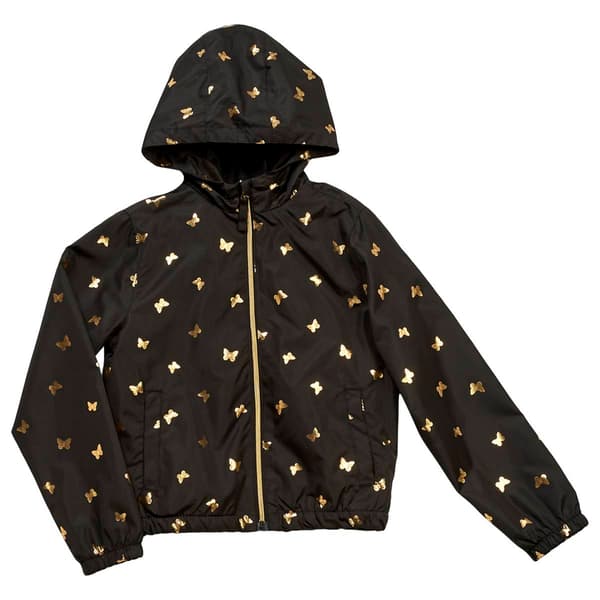 Girls &#40;7-16&#41; Pink Platinum&#40;R&#41; Foil Butterfly Hooded Windbreaker - image 