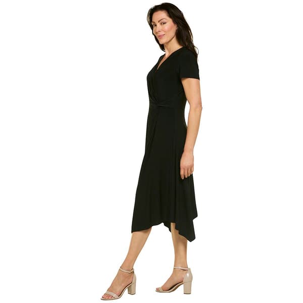 Womens Perceptions Short Sleeve Side Knot Solid Midi Dress