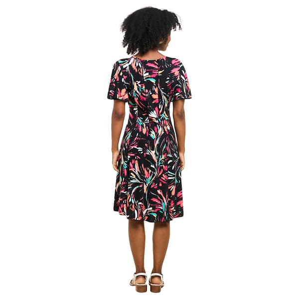 Plus Size Sami & Jo Flutter Sleeve Tie Neck Abstract A-Line Dress