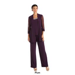 Womens R&amp;M Richards 3pc. Sheer Insert Beading Pantsuit Jacket Set