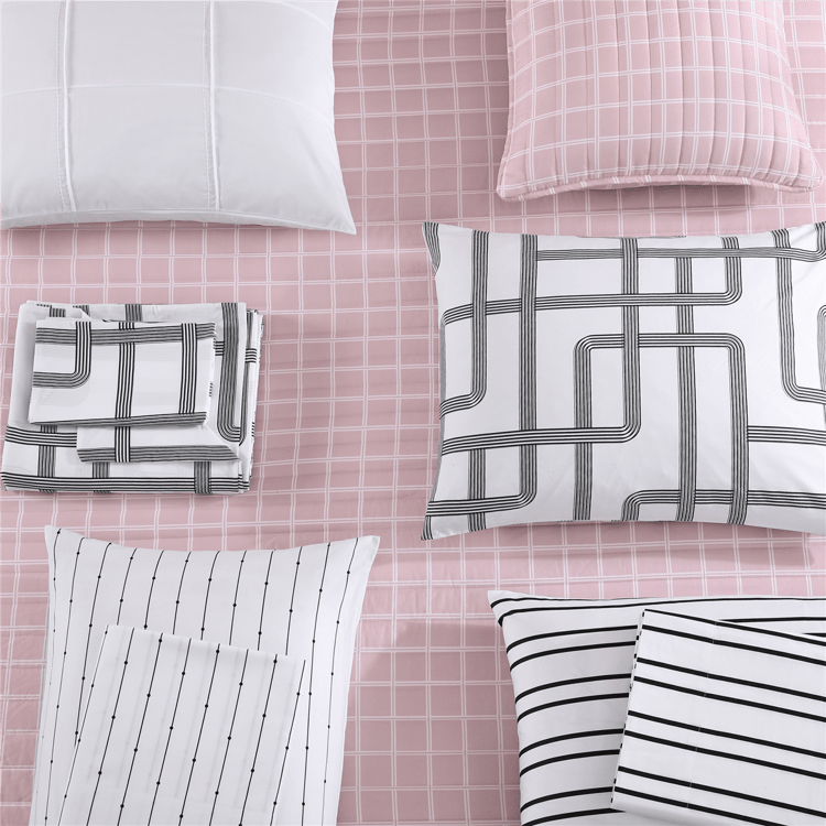 City Scene Woven Reversible Grid Microfiber Quilt Set