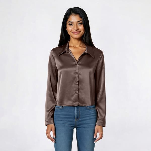 Juniors Love Tree V-Neck Cropped Satin Blouse