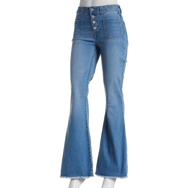 Juniors Celebrity Pink Mid Rise Button Front Patch Pocket Pants - image 
