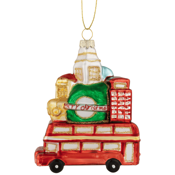Northlight Merry Christmas Double Decker Tour Bus Glass Ornament