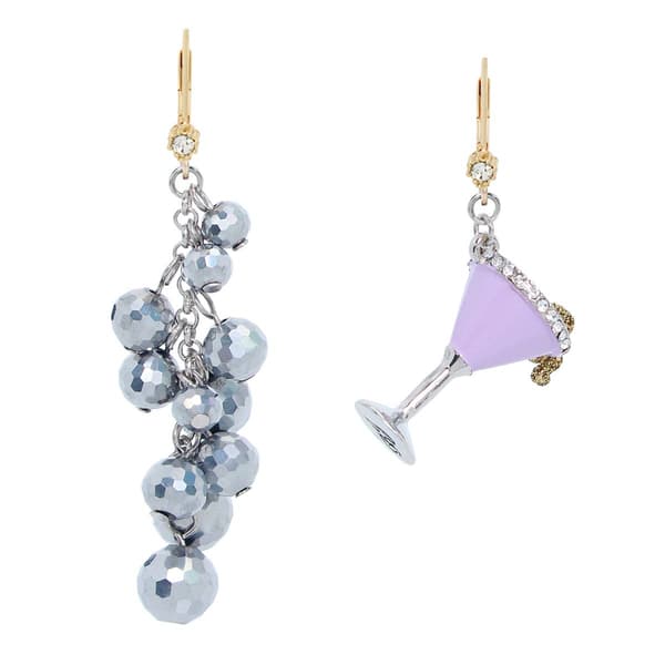 Betsey Johnson Midnight Magic Martini Mismatch Drop Earrings