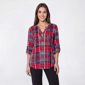 Womens Notations 3/4 Sleeve Plaid Pleat Blouse - Berry Blue - image 2