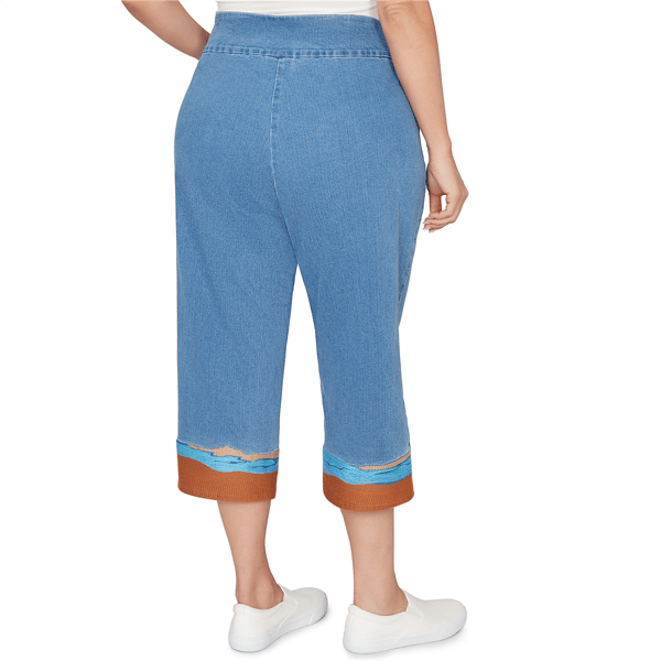Plus Size Alfred Dunner Beachcomber Beach Embroidery Denim Capris