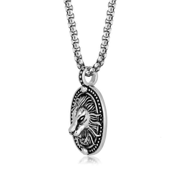 Mens Lynx Black Ion Plated Stainless Steel Lion Pendant Necklace