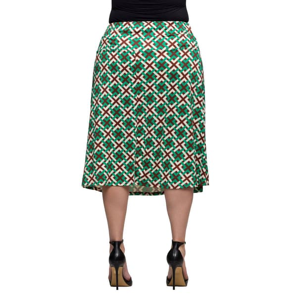 Plus Size 24/7 Comfort Apparel Green Geo Knee Length Skirt