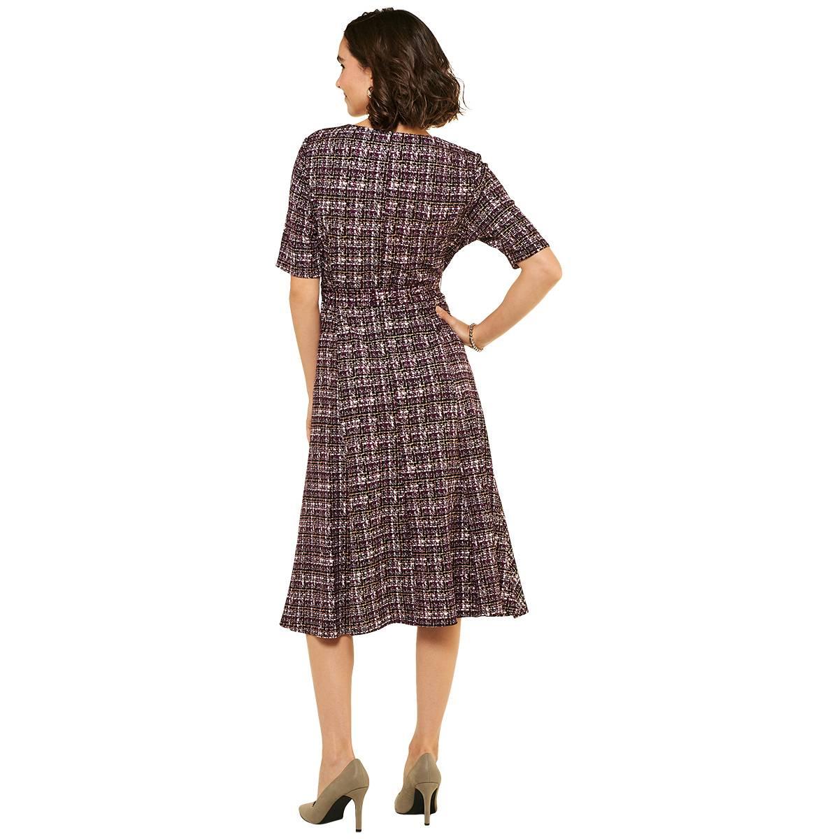 Womens Perceptions Elbow Sleeve Foil Plaid A-Line Dress