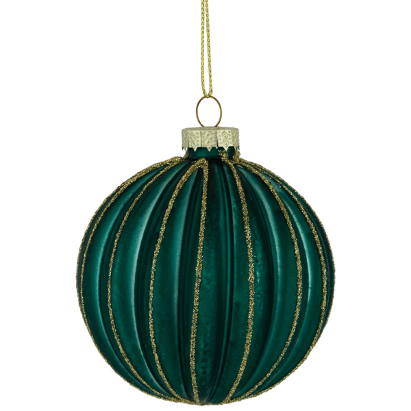 Northlight 4ct. Green Ribbed Lined Glass Christmas Ball Ornaments - image 