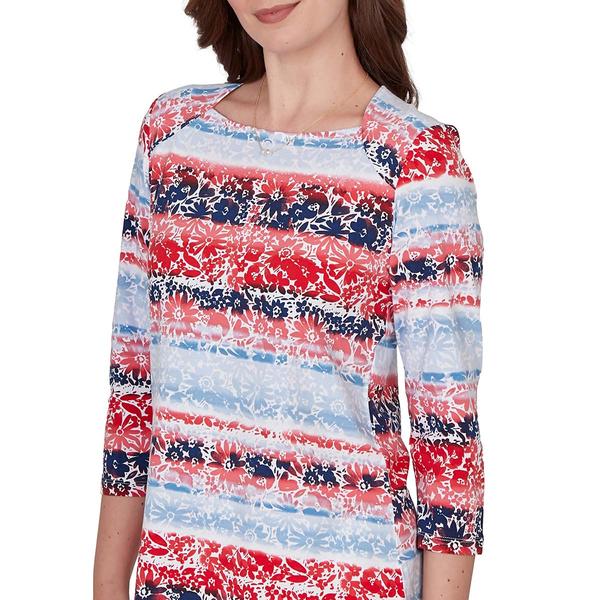 Womens Ruby Rd. Spring Refresh 3/4 Sleeve Floral Stripe Blouse