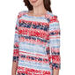 Womens Ruby Rd. Spring Refresh 3/4 Sleeve Floral Stripe Blouse - image 5