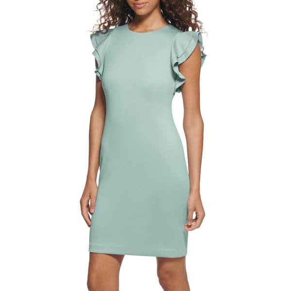 Womens Tommy Hilfiger Ruffle Sleeve Crepe Sheath Dress