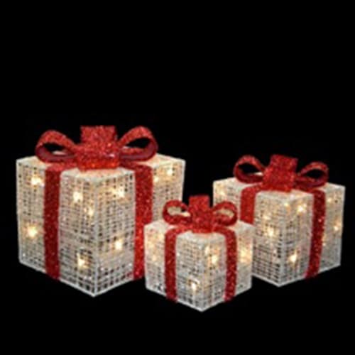 National Tree 3pc. Pre-Lit White Thread Gift Box