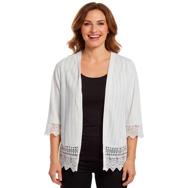 Petite Notations 3/4 Sleeve Scallop Hem Crochet Cardigan - image 
