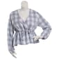 Juniors Plus No Comment Long Sleeve Plaid Surplice Babydoll Top - image 2
