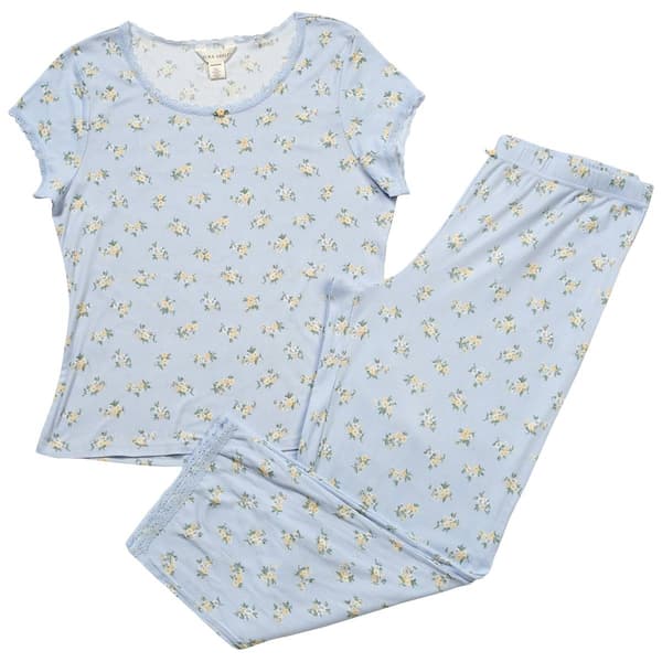 Womens Laura Ashley® Ribbed Floral Wide Leg Pants Pajama Set - image 