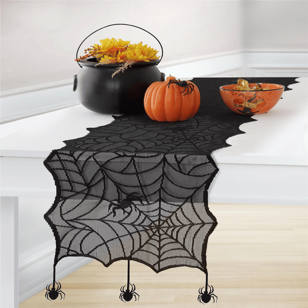 Threadmade Crawling Halloween Spider Lace Table Runner