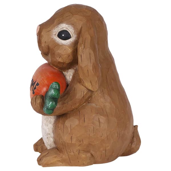 Hi-Line Gift Rabbit Holding Carrot Welcome Sign Garden Statue