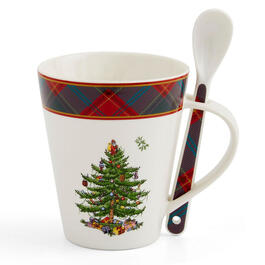 Spode Christmas Tree 14oz. Tartan Mug with Spoon