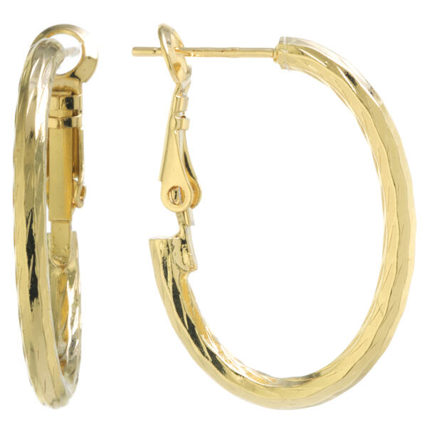 Gold Over Fine Silver Plate Diamond Cut Oval Hoop Earrings - image 