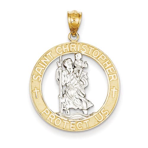 Unisex Gold Classics&#40;tm&#41; 14kt. Rhodium St. Christopher Pendant - image 