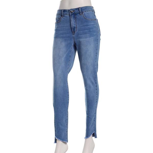 Womens Bleu Denim 5 Pocket Asymmetrical Hem Skinny Jeans