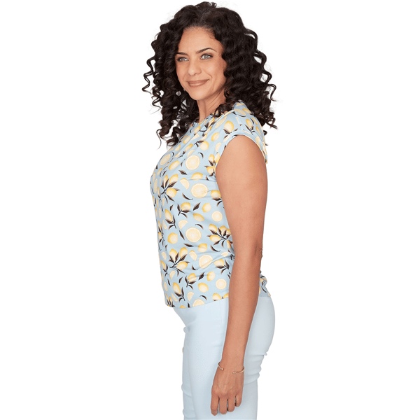 Womens Emaline Key Items Cap Sleeve All Over Lemon Blouse