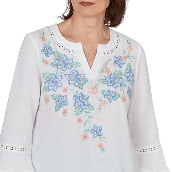 Womens Alfred Dunner Caribbean Blues 3/4 Flounce Sleeve Blouse