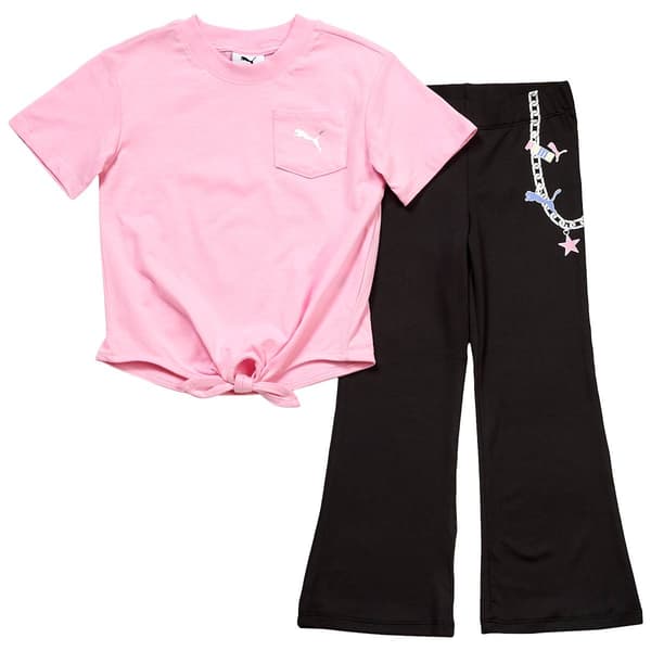 Girls (4-6x) Puma® Pocket Logo Tie Front Tee & Flared Legging Set