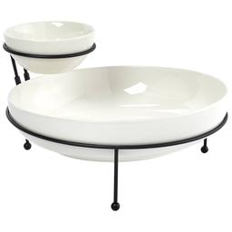 Famous Brand Ceramic Chip & Dip Set with Wire Stand