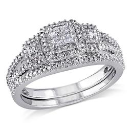Loveblooms(tm) Princess & Round Diamond Bridal Ring Set