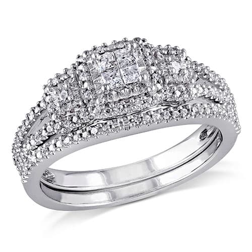 Loveblooms(tm) Princess & Round Diamond Bridal Ring Set - image 