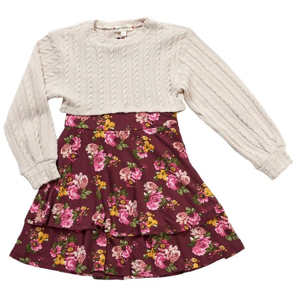 Girls &#40;7-16&#41; Poppies & Roses Textured Popover 2Fer Floral Dress - image 