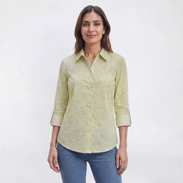 Petite Emily Daniels 3/4 Roll Tab Sleeve Paisley Button Down - image 