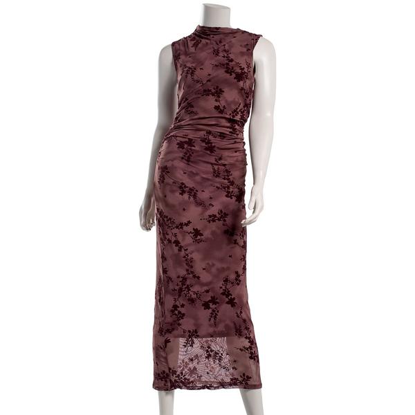 Juniors Madden Girl Mesh Funnel Neck Floral Ruch Maxi Dress - image 