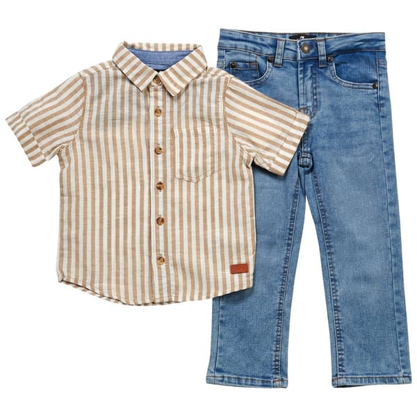 Toddler Boy 7 For All Mankind&#174; Stripe Button Top & Jeans Set