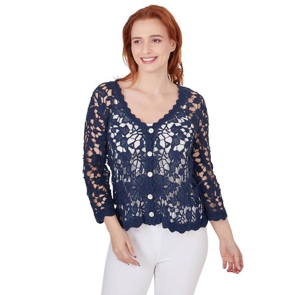 Womens Skye''s The Limit Coastal Blues Solid 3/4 Sleeve Top - image 
