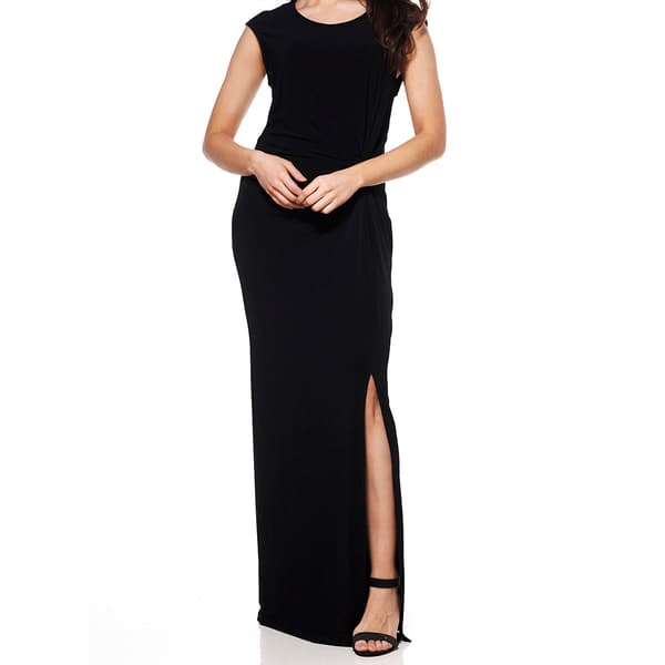 Womens Connected Apparel Cap Sleeve Side Ruched Maxi Dress