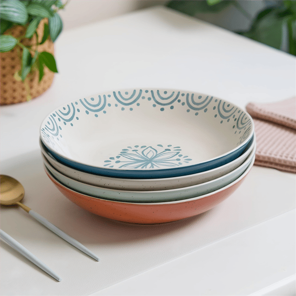 Sango Siterra Glazed Garden Speckled Floral Pasta Bowls -Set of 4