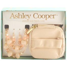 Ashley Cooper&#40;tm&#41; Peach & Gold Chunky Bead Necklace Travel Pouch Set