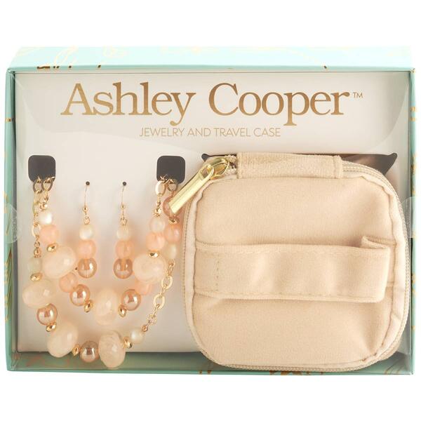Ashley Cooper&#40;tm&#41; Peach & Gold Chunky Bead Necklace Travel Pouch Set - image 