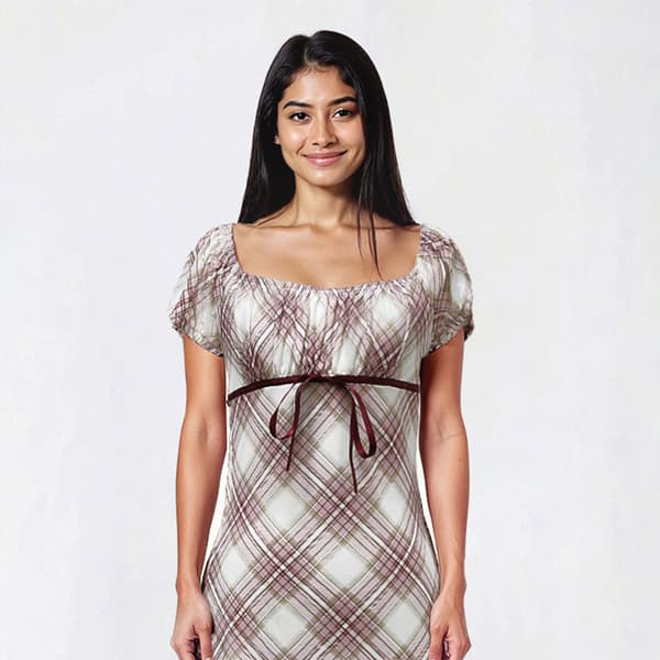 Juniors No Comment Plaid Tie Front Empire Waist Mini A-Line Dress
