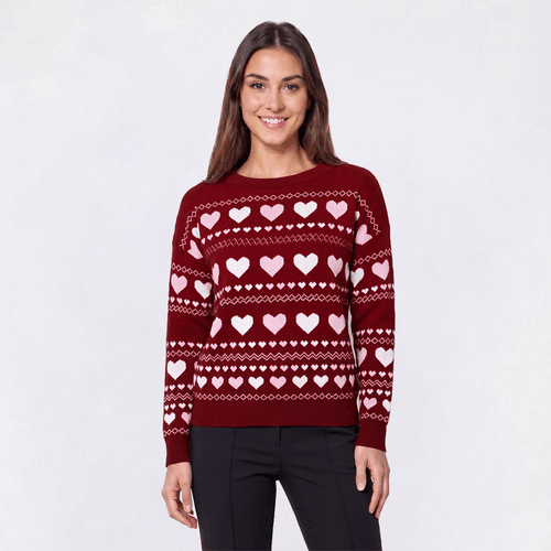 Womens Rio & Rian Long Sleeve Hearts Fair Isle Sweater - image 